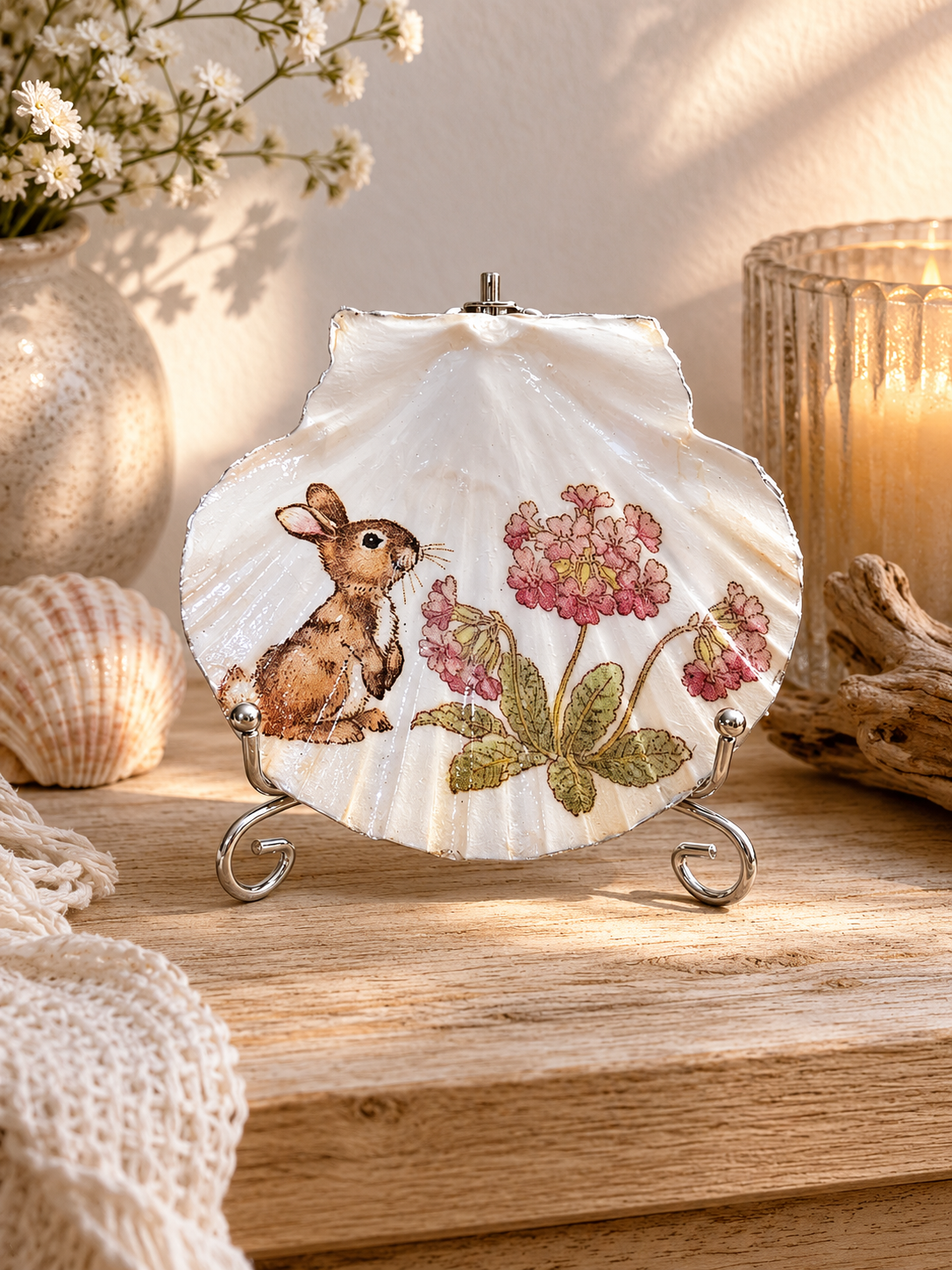 Spring Bunny Scollop Shell with stand